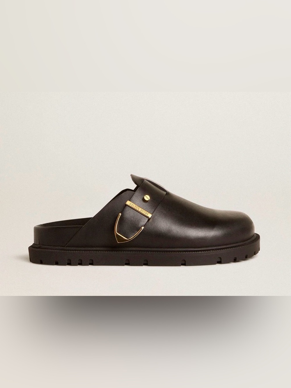 Golden Goose Lucy Chunky Sabot Clogs Black Leather Gold Buckle Women EU 37